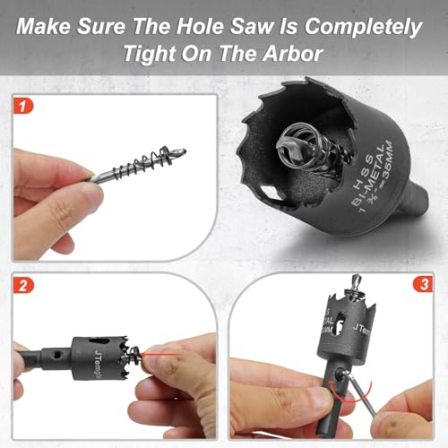 Image of 1-3 /8 Inch Hole Saw with 9.1mm Triangle Shank Arbor, JTemgle Bi-Metal Hole Saw Heavy Duty Hole Cutting Tool for Cornhole Boards, Recessed Lights, Wood, Plastic, Drywall & Soft Metal