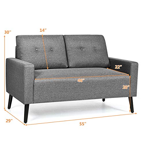 Giantex Modern Loveseat Sofa, 55" Upholstered Sofa Couch W/Soft Cushion, Rubber Wooden Legs, Button Tufted Back, Small Space Configurable Couch For Living Room (Gray) #TOP2