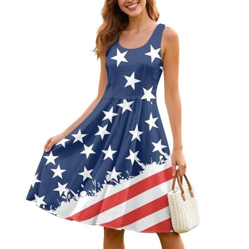 Image of Women Stylish Tank Dresses Sleeveless Round Neck Midi Casual Dress with Pocket for Summer