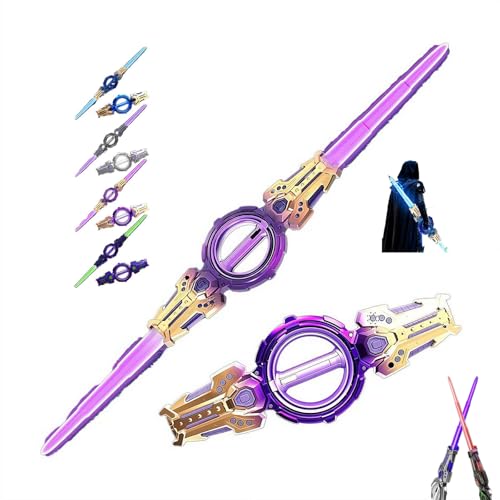 Carroterr Light Up Sword, Fire Spin Sword Double-Edged Lightsaber, 7 Colors Expandable Light Swords Toys with FX Sound and Realistic Handle, Cool Role-Play Costume Party Decor Christmas Birthday Gift