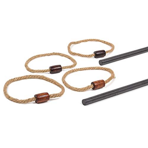Majik EastPoint Sports Horseshoe & Ring Toss Set for Outdoor Play, 10-Piece Set – Includes 4 Cast-Iron Horseshoes, 2 Steel Stakes & 4 Ring Toss Rings, Black