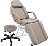 Modern Taupe Facial Bed, Adjustable Esthetician Chair with Storage Drawers, Adjustable tattoo chair with hydraulic swivel stool, Professional Lash Bed & Tattoo Table for Spa, Salon & Wellness Centers