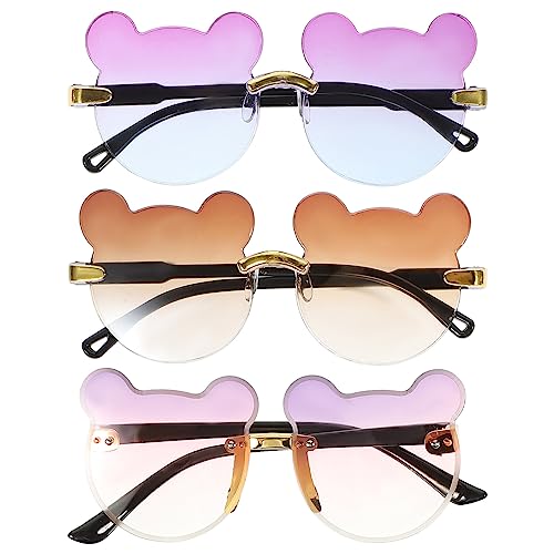 Amosfun Bear Shaped Sunglasses 3pcs Bear Eyeglasses Bear Funny Sunglasses Props Birthday Sunglasses Decoration Party Sunglasses Girls Flower Glasses
