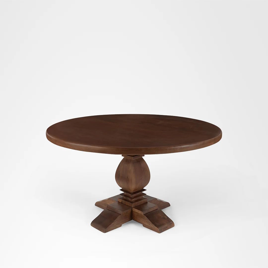 Suryavanshi Solid Mango Wood Round Dining Table with French Legs - 6 Seater, Wood Dining Table, L 140 x W 140 x H 78 Centimeters - Honey Finish (6 Seater Table Only)-image-13
