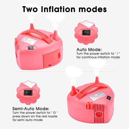 Electric Balloon Pump, NuLink Portable Dual Nozzle 110V 600W Electric Balloon Blower Pump for Decoration, Party [Pink] - Thumbnail 3