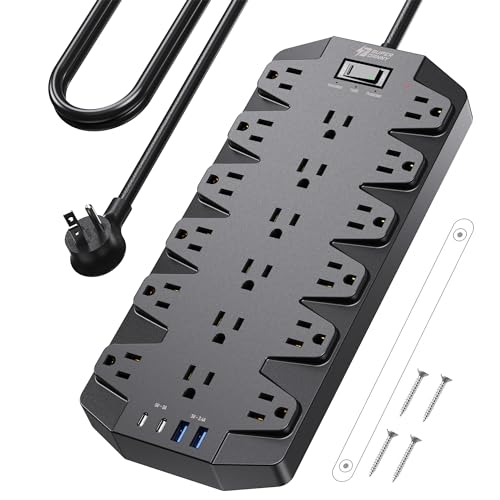 Superdanny Surge Protector Power Strip with 18 Outlets and 4 USB Ports for Home and Office Use