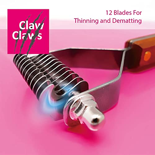 Claw Claws Undercoat Rake With Wooden Handle For Small Dog And Cat, Dematting Tool With Rounded Edge For Removing Tangled Hair, Grooming Rake Brush, Made In Taiwan (S-M, 12 Blades) #TOP2