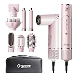GOKOCO Escovas Secador de Cabelo Profissional 7 em 1 - Incluso 2x Bocal, Difusor, Escova Secadora, 2x Modelador de Cachos, Alisador para Alta Velocidade Para Secar, Alisar e Enrolar, GD032 220v Rosa