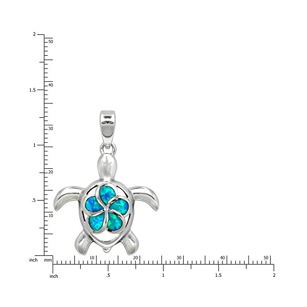 Honolulu-Jewelry-Company-Sterling-Silver-Turtle-Necklace-Pendant-with-Simulated-Blue-Opal-Flower-18-Box-Chain Honolulu Jewelry Company Sterling Silver Turtle Ocean Sea Life Necklace Pendant with Simulated Blue Opal Plumeria Flower Nature 18" Box Chain