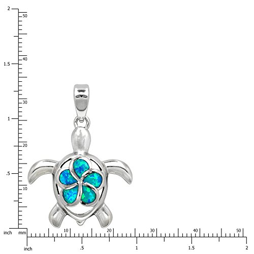 Honolulu Jewelry Company Sterling Silver Turtle Ocean Sea Life Necklace Pendant with Simulated Blue Opal Plumeria Flower Nature 18" Box Chain2