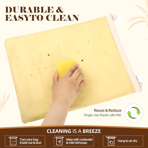 Beeswax Bread Bags for Homemade Bread & Sourdough, Elegant 2-Pack XL Reusable Cotton Bread Storage Bags, Beeswax Lined, Freezer Safe 17×13 in – PUCHIS - Thumbnail 6
