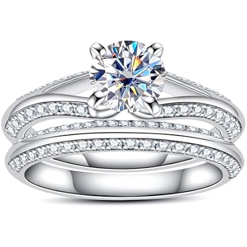 Moissanite Wedding Ring Set 1.696CTTW Round Cut S925 Sterling Silver Bridal Set for Women