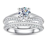 AimiIee Moissanite Wedding Rings Set Bridal Set 1.696CTTW D Color VVS1 Clarity 925 Sterling Silver Stacking Engagement Promise Rings for Women with Certificate Size 9