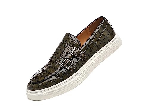 Santimon Men's Double Monk Strap Loafers Croc Patent Leather Formal Casual Chunky Dress Shoes