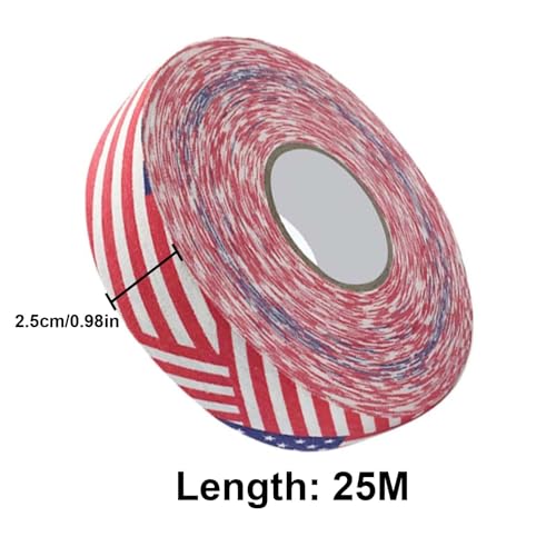 Yuecoom Lacrosse Tape, 2.5CMx25M Hockey Tape,American Flag Tape,Field Hockey Grip Tape for Stick Sport Safety Badminton Pole Pads Hockey Stick Tapes Equipment (Stars and Stripes) - Thumbnail 2