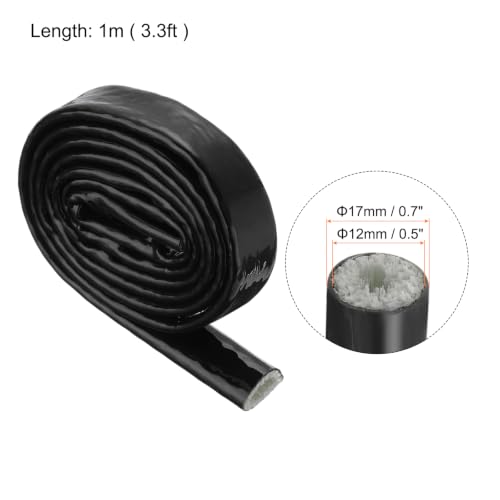 Image of MECCANIXITY 1 /2 inch ID 3.3ft Heat Shielded Fire Sleeve Silicone Coated Fiberglass Tape, for Automotive Hose Lines Wires Electrical Wiring, Black