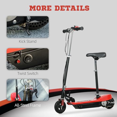 HOMCOM Foldable Ride on Powered Scooter, 120W Motor, with Warning Bell, 15km/h Maximum Speed, Maximum Range 8 KM, for Ages 6-14 Years, Red - Image 8