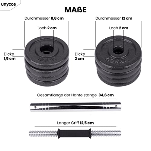 Foto von unycos - Hantelset 15-50 kg mit Koffer, Verstellbare Hanteln, Ergonomischer Griff, Gewichtheben, Fitnesstraining zu Hause, Muskelaufbautraining, Fitness für Frauen und Männer, Professionell Dumbbell
