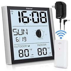 Geevon Digital Atomic Wall Clock with Moon Phase and Backlight, Silent Non Ticking Alarm Clock with
