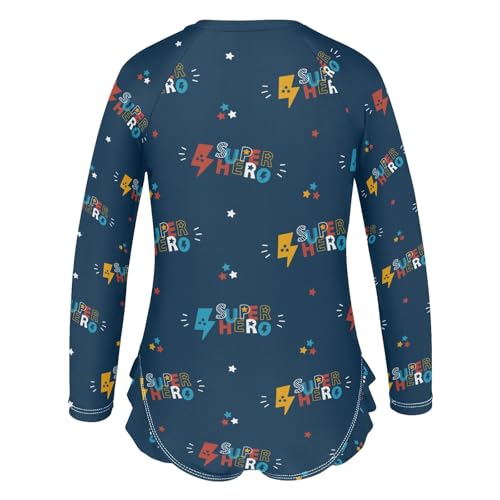 susiyo Superhero Word Girls Long Sleeve One Piece Swimsuits Rash Guard Bathing Suit UPF 50+ Zipper Girl Swimwear3