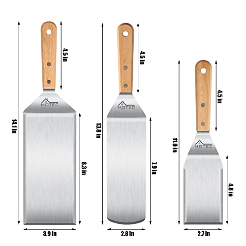 Hotec Metal Flat Spatula Set Stainless Steel Barbeque Turner Griddle Scraper Bbq Tool, Set Of 3 #TOP1