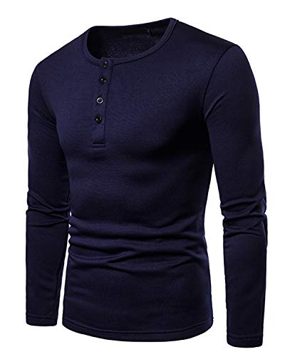 JOLIME T-Shirt Tunisien à Manches Longues Homme Doublure Polaire Chaud Pull Henley Shirt Bleu Marin M Cover