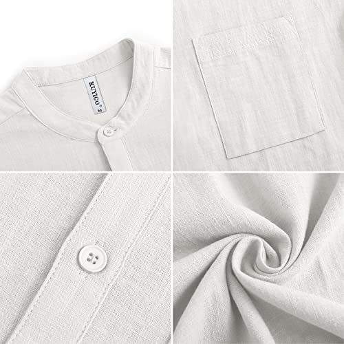 Kuyigo Mens Cotton Linen Shirt Short Sleeve Solid Button-Down Casual Summer Beach Shirts 2X-Large White #TOP3