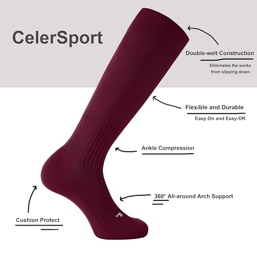 Image of CS CELERSPORT 2 /3 Pack Soccer Softball Baseball Socks for Youth Kids Adult Multi-Sport Compression Knee High Socks
