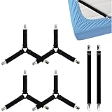 Sujetadores para Sábanas Ajustables, Juego de 4 Clips Triangulares y 2 Individuales en Negro, Sujetadores Elásticos con Clip Metálico para Mantener la Ropa de Cama en su Lugar en Colchón o Sofá