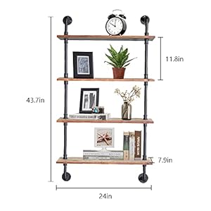 Industrial Pipe Shelving, 24inch Pipe Shelves with Wood Planks, 4 Tier Floating Shelves Wall Mounted Steampunk Real Wood Book Shelves, Retro Rustic Industrial Shelf for Bar Kitchen Living Room Industrial Pipe Shelving 24inch Pipe Shelves with Wood Planks 4 Tier Floating Shelves Wall Mounted Steampunk Real Wood Book Shelves Retro Rustic Industrial Shelf for Bar Kitchen Living Room