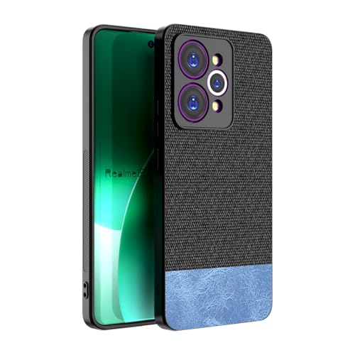 Image of Kapa Soft Fabric & Leather Hybrid Protective Back Cover for Realme 15 Pro 5G | Shockproof Slim Hard Anti Slip Back Case (Black,Blue)