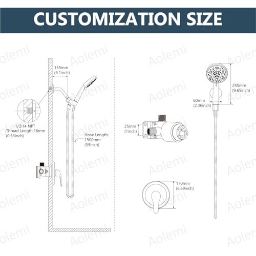 Aolemi Shower Faucet Set Rain Shower Head System Shower Trim Kit Pressure Rough-in Valve Included ABS 8 Setting Single Handheld Spray Brushed Nickel by Aolemi - Image 6