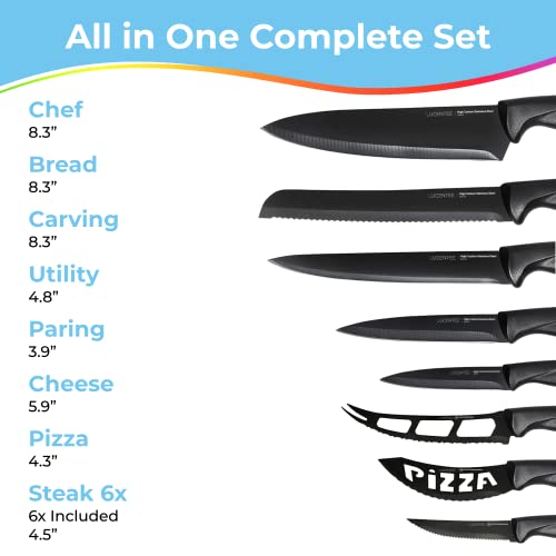 17Pc Kitchen Knife Set, Kitchen Gadgets With Steak Knives, Knives Set For Kitchen, Chef Knife Set, Black Knife Set, Ultra-Sharp Ergonomic Steak Knife Set With Scissors, Peeler And Knife Sharpener #TOP1
