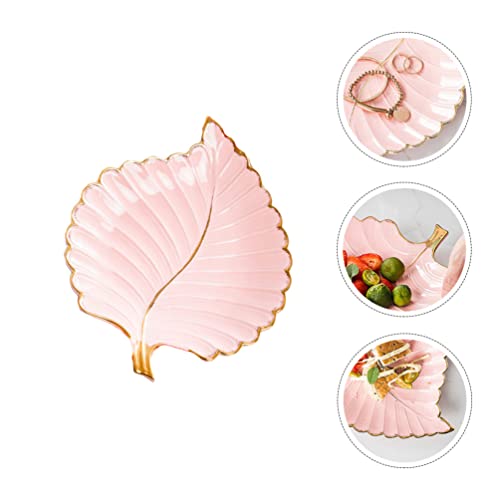 Ganazono Leaf Jewelry Tray Ceramics Leaf Trinket Dish Vintage Ring Holder Bowl For Dresser Bracelet Earring Necklace Organizer Decorative Porcelain Serving Plate For Dessert Cake Snake Pink #TOP4