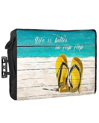 Yukro Outdoor TV Cover 70 to 75 Inches, Beach Summer Teal Wooden Grain Waterproof and Weatherproof TV Cover with Remote Control Pocket, Flat Screen TV Cover Protector for Outside TV