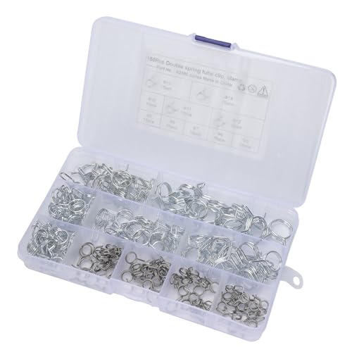 COOPHYA 150pcs Double Wire Water Spring Clamps Hose Tube Clips Φ5-φ14 for Plumbing and Industrial Fitting Connections