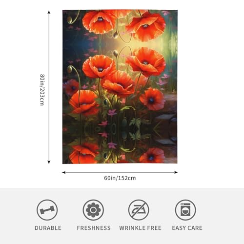 Couverture flanelle chaude et anti-plis en microfibres douces coquelicots - 4