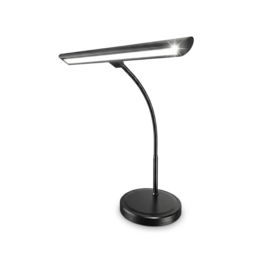 Infitronic - LED Klavierleuchte mit Touch-Dimmer & USB-Ladefunktion – Schwanenhalslampe für Klavier, Flügel & E-Piano – Warmweiß 3000K, Stufenlos Dimmbar, Inkl. 12V Netzteil, 295mm Breit – Schwarz