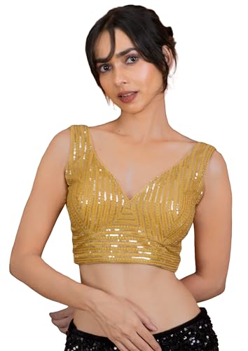 Sequin Embroidered V-Neck Sleeveless Saree Blouse