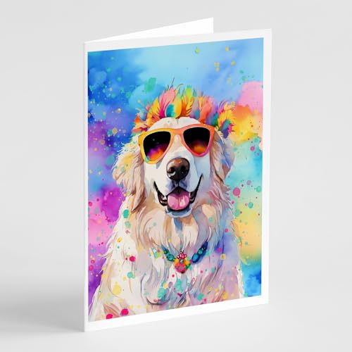 Caroline's Treasures DAC2515GCA7P Great Pyrenees Hippie Dawg Greeting Cards Pack of 8 Blank Cards with Envelopes Whimsical A7 Size 5x7 Blank Note Cards