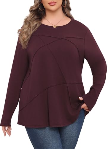 Lastshe Plus Size Long Sleeve Tops for Women Casual Fall Tunic Loose Pleated Sweaters Fashion Lightweight Shirts 20253