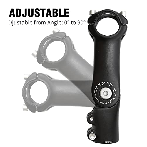 Aynaxcol 28.6mm x 31.8mm Bicycle Riser Extension Adjustable Handlebar Stem 90mm 0-90 Degree Adjustable Bicycle Stems Short Handlebar Stem for E Bike Bicycle (90mm)