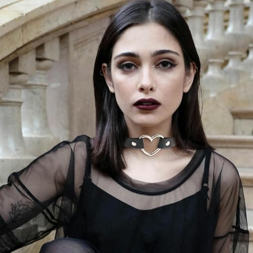 Nanafast Heart Choker Necklace for Women Adjustable PU Leather Punk Necklace Gothic Black Choker Collar Necklace Jewelry for Party Cosplay Decorations4
