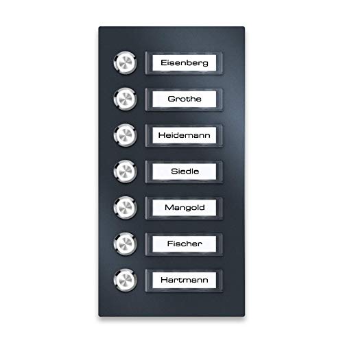 Metzler Aufputz Türklingel für Mehrfamilienhäuser - V2A Edelstahl - Austauschbare Namensschilder - Pulverbeschichtet in RAL 7016 Feinstruktur matt - Inkl. Befestigung - Anthrazit, 7-Fach