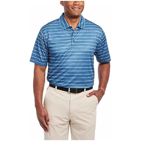 Pebble Beach Men's Short Sleeve Dry-Luxe Performance Polo Shirt (X-Large, Heathered Blue Stripe) Cover