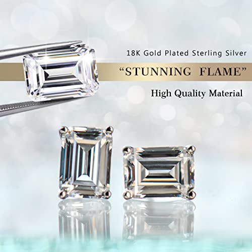 "Stunning Flame" 18K White Gold Plated 925 Sterling Silver Cubic Zirconia Emerald Cut Stud Earrings | Cz Studs For Women, Men And Girls (Emerald,4) #TOP1