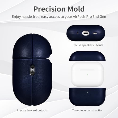 Belemay Handcrafted Full-Grain Vegetable-Tanned Leather Case for AirPods Pro 3rd Gen (2025), Classy Two-Tone Effect, Natural Patina, Compatible with MagSafe, Compatible with Airpods Pro 3, Navy Blue by Belemay - Image 5