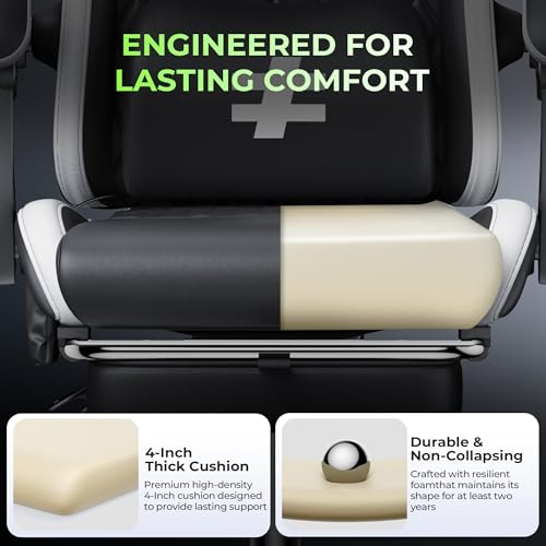 seenda Fabric Gaming Chair with Footrest, Ergonomic Computer Chairs with Reclining Backrest, Massage Lumbar Support and Adjustable Height for Teenages Adults up to 275lbs/125kg, Home and Office, Black - Image 6
