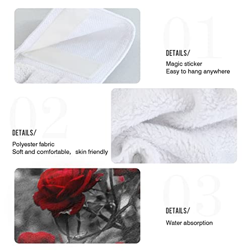 Red Rose Hanging Kitchen Towels Set Of 2 Nice Floral Dish Cloth Tie Towels Hand Towel Tea Bar Towels For Bathroom Gym Hotel #TOP4