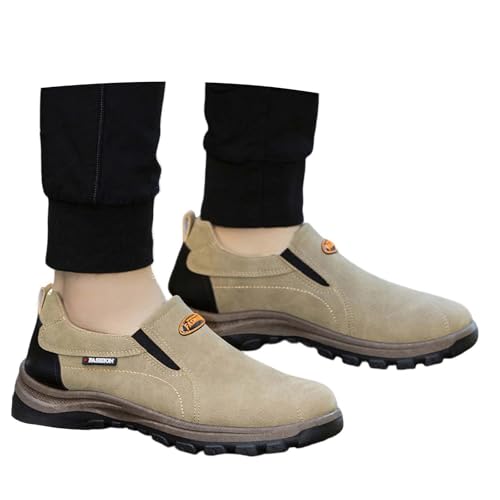 Dasongff Bau- und Industrieschuhe für Herren, leicht, atmungsaktiv, Sneaker, Sicherheitsschuhe, Stahlkappe, modisch, bequem, rutschfest, Sicherheitsschuhe, kaki, 42 EU